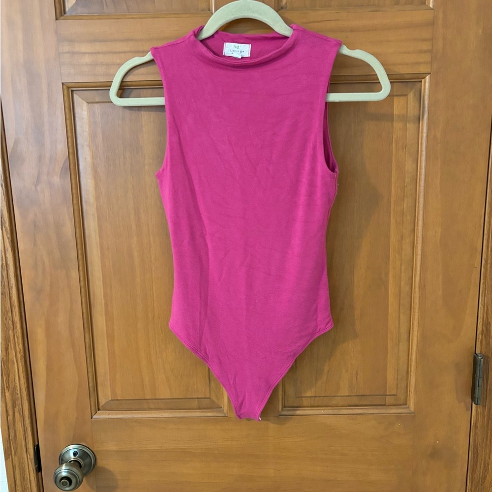 Hot pink women’s mock neck tank bodysuit
